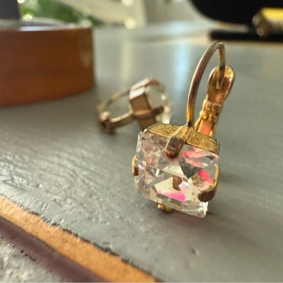 Sabika LIKE Gold Tone Dangle Earrings with Clear Sparkling Gemstones - Picture 2 of 9